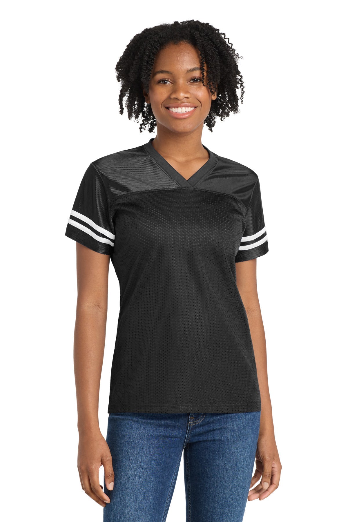 Sport-Tek Women's PosiCharge Replica Jersey. LST307 - Black/White