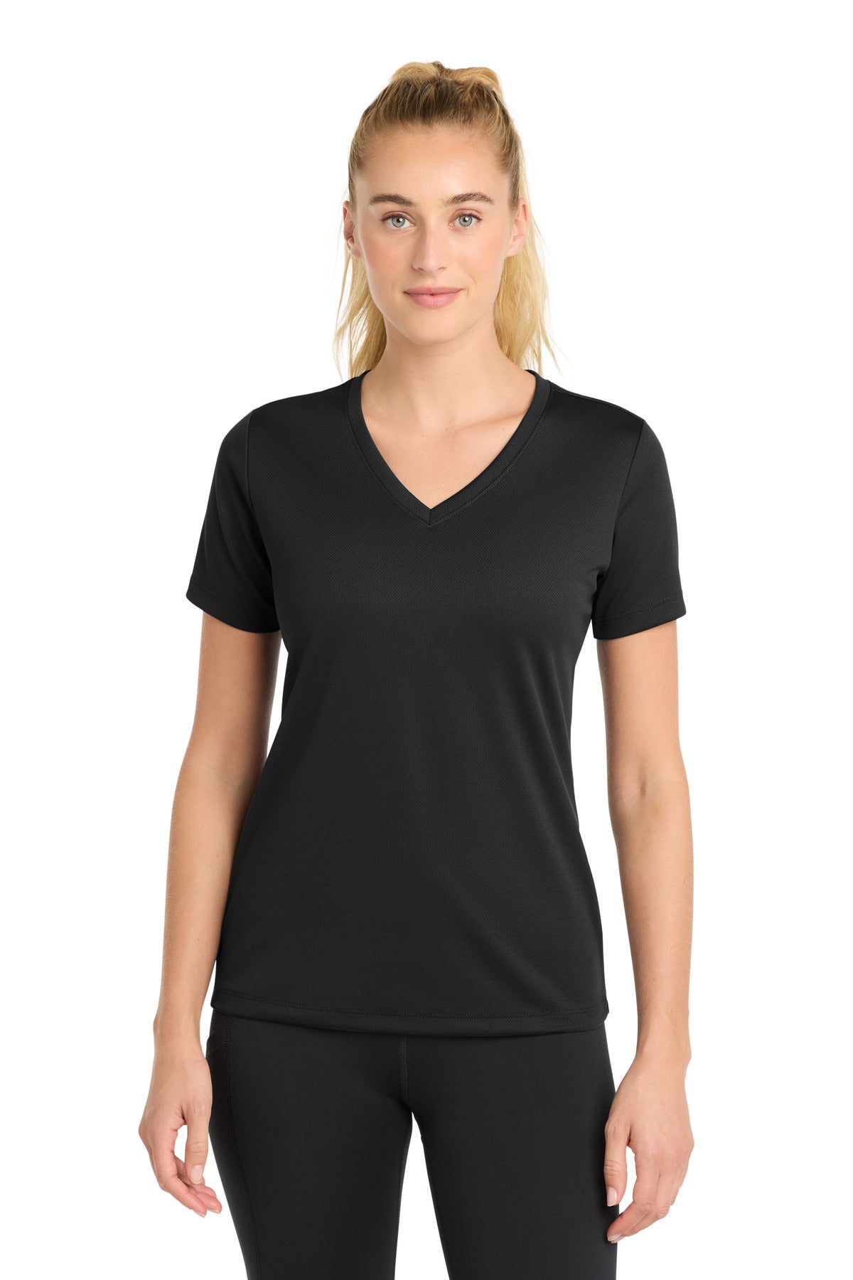 Sport-Tek Women's PosiCharge RacerMesh V-Neck Tee. LST340 - Black
