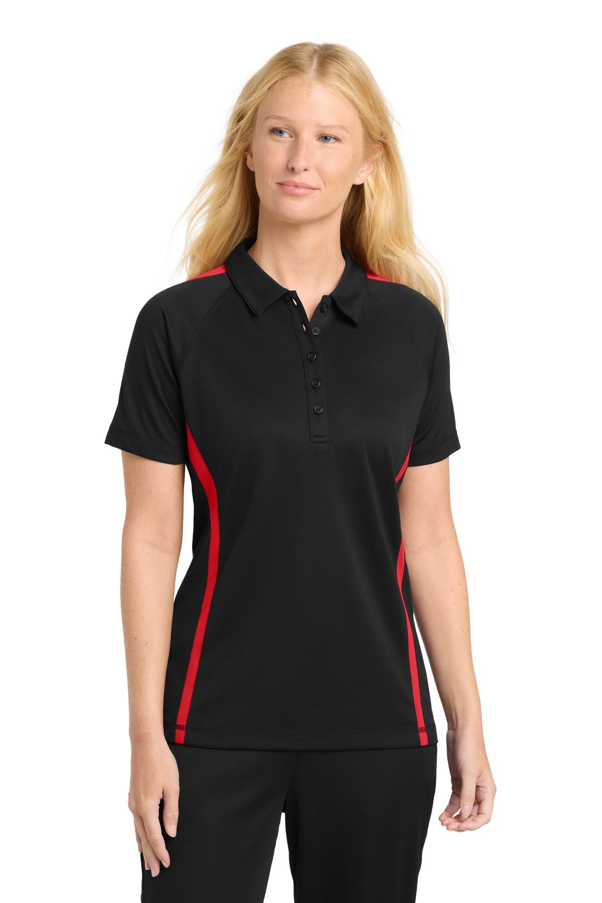 Sport-Tek Women's PosiCharge Micro-Mesh Colorblock Polo. LST685 - Black/Red