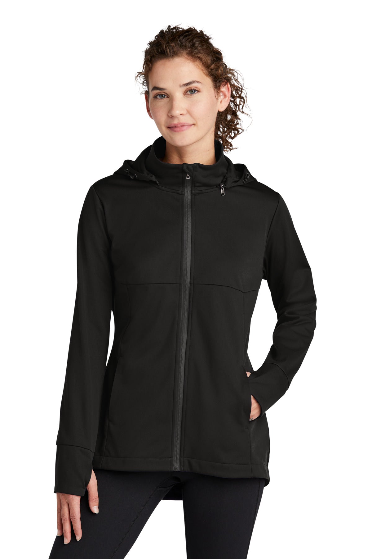 Sport-Tek Women's Hooded Soft Shell Jacket LST980 - Deep Black