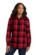 Port Authority Women's Plaid Flannel Tunic . LW668 - Engine Red/Black