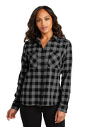 Port Authority Women's Plaid Flannel Shirt LW669 - Grey/Black Buffalo Check
