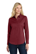 Port Authority Women's Long Sleeve SuperPro React Twill Shirt. LW808 - Burgundy