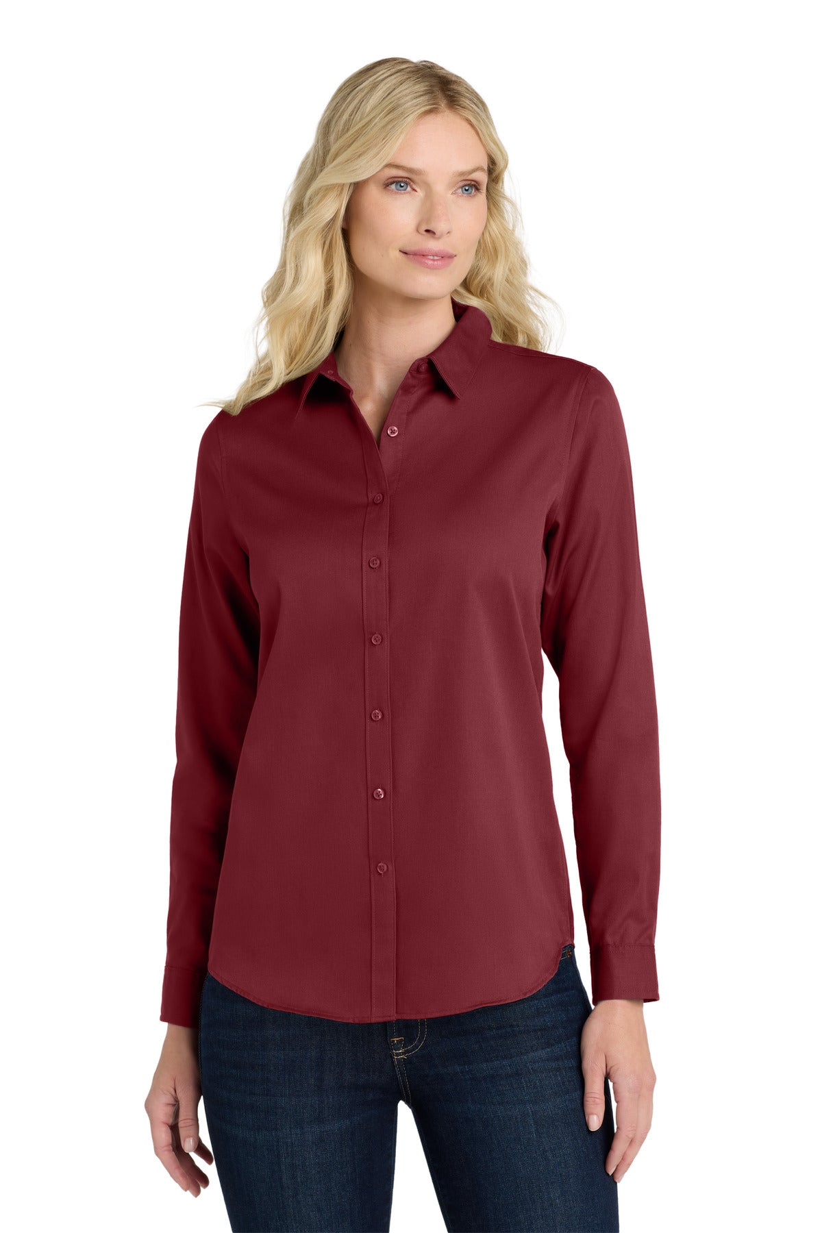 Port Authority Women's Long Sleeve SuperPro React Twill Shirt. LW808 - Burgundy