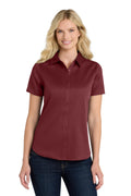 Port Authority Women's Short Sleeve SuperPro React Twill Shirt. LW809 - Burgundy