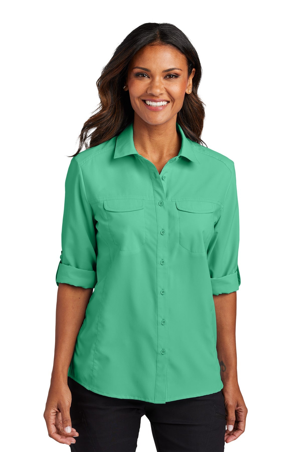 Port Authority Women's Long Sleeve UV Daybreak Shirt LW960 - Bright Seafoam