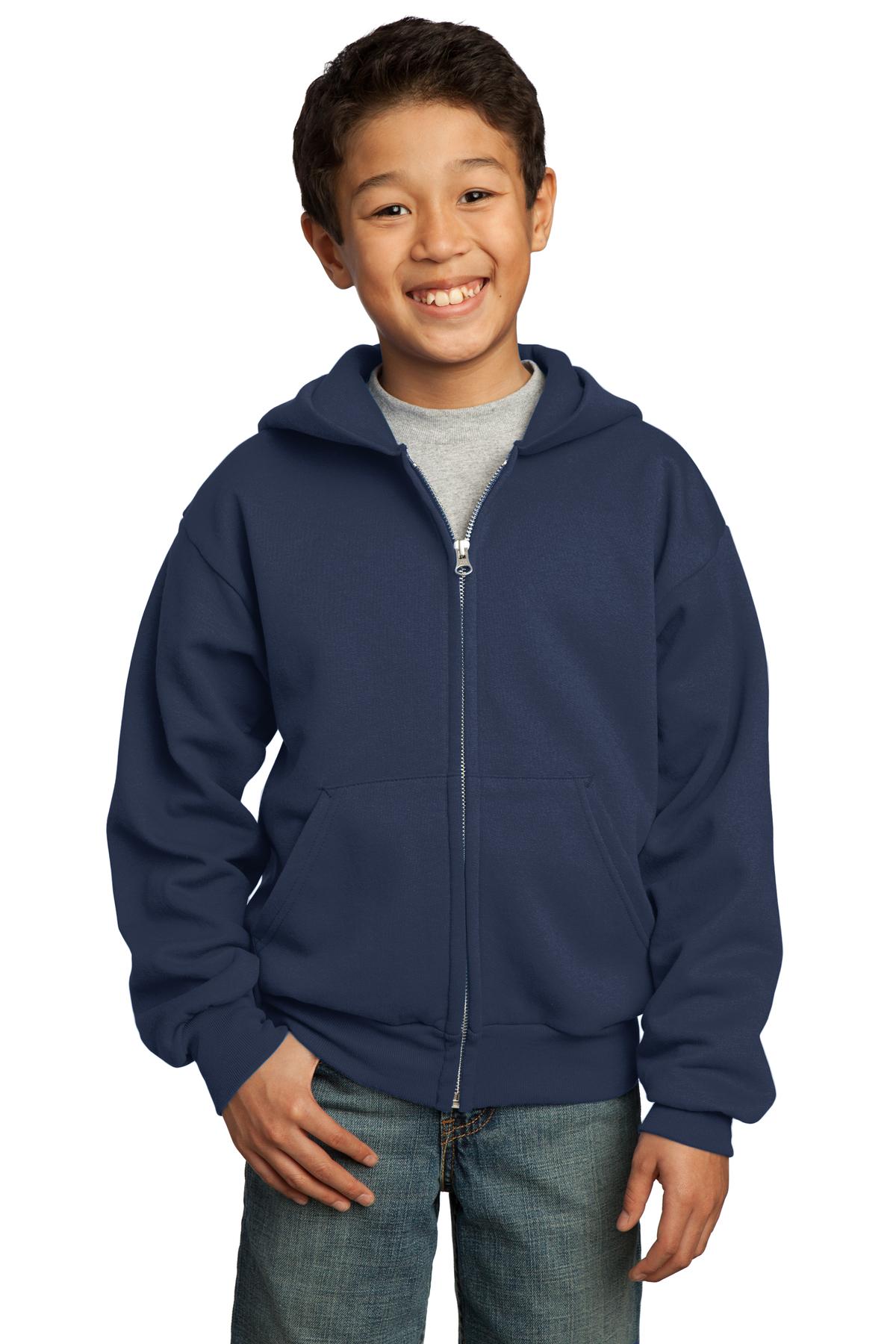 Port & Company  - Youth Core Fleece Full-Zip Hooded Sweatshirt.  PC90YZH