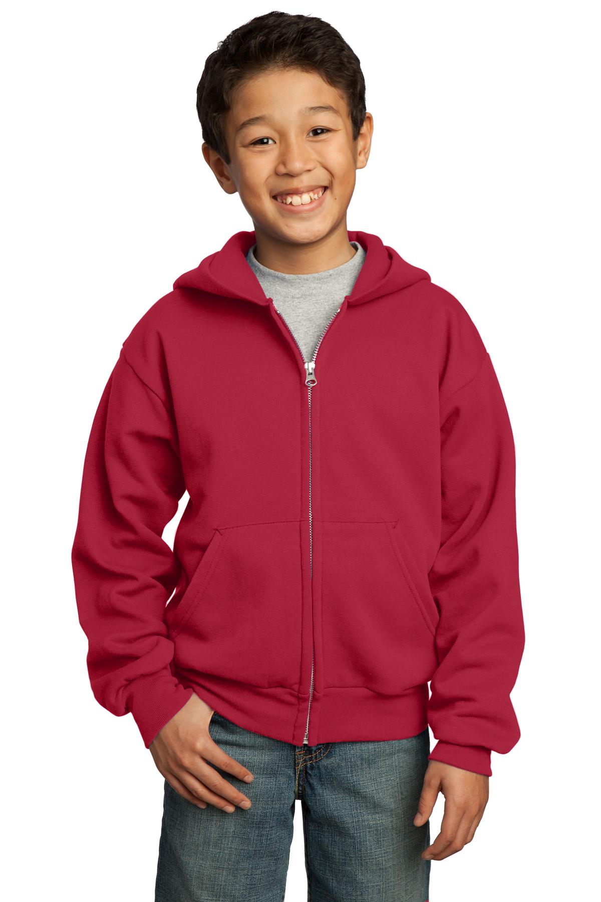 Port & Company  - Youth Core Fleece Full-Zip Hooded Sweatshirt.  PC90YZH