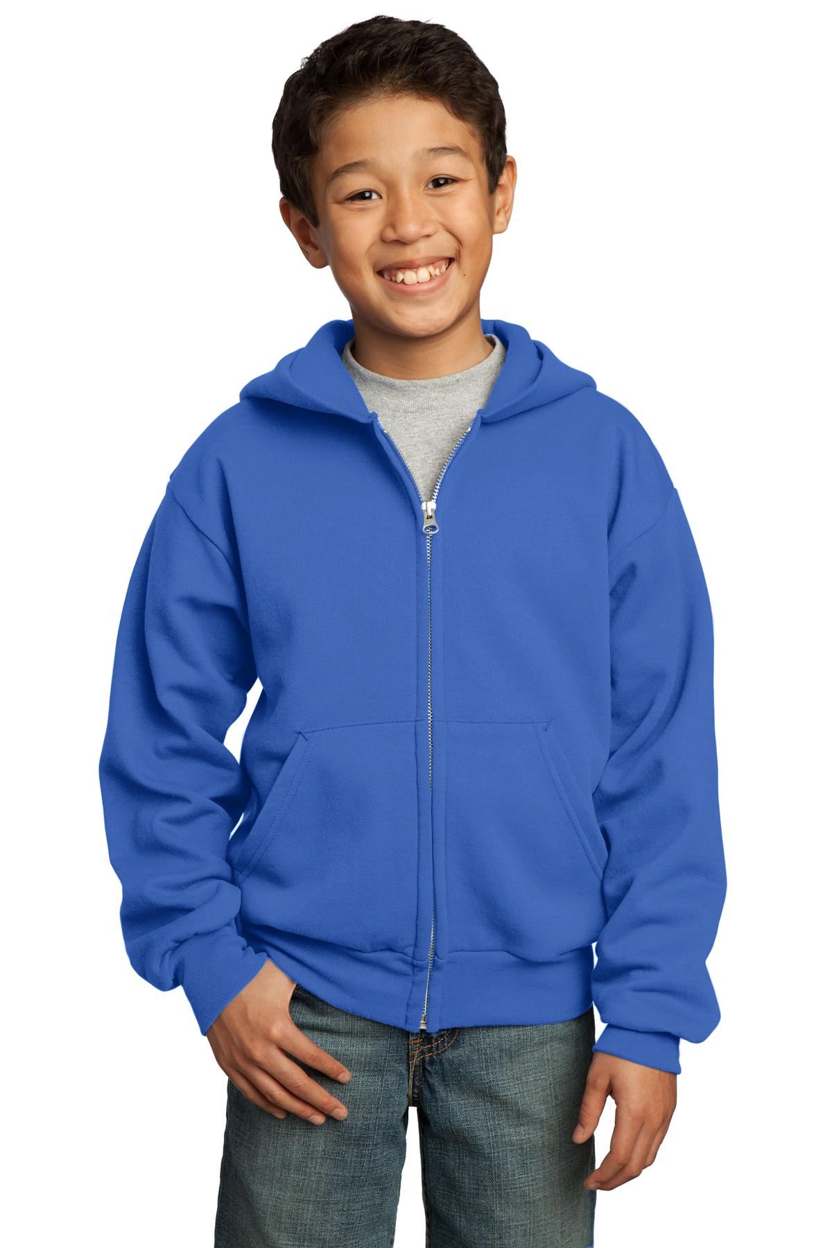 Port & Company  - Youth Core Fleece Full-Zip Hooded Sweatshirt.  PC90YZH