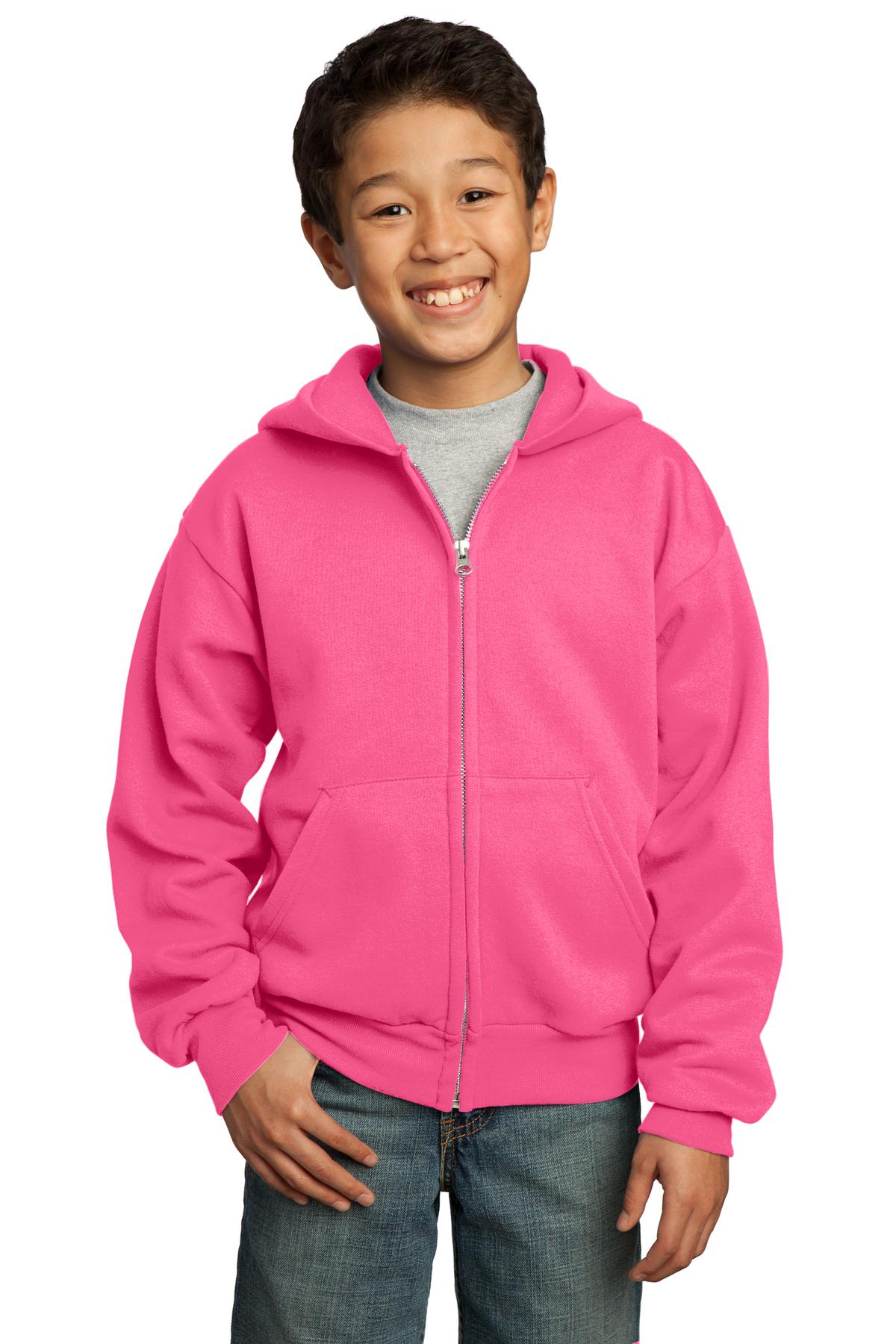 Port & Company  - Youth Core Fleece Full-Zip Hooded Sweatshirt.  PC90YZH