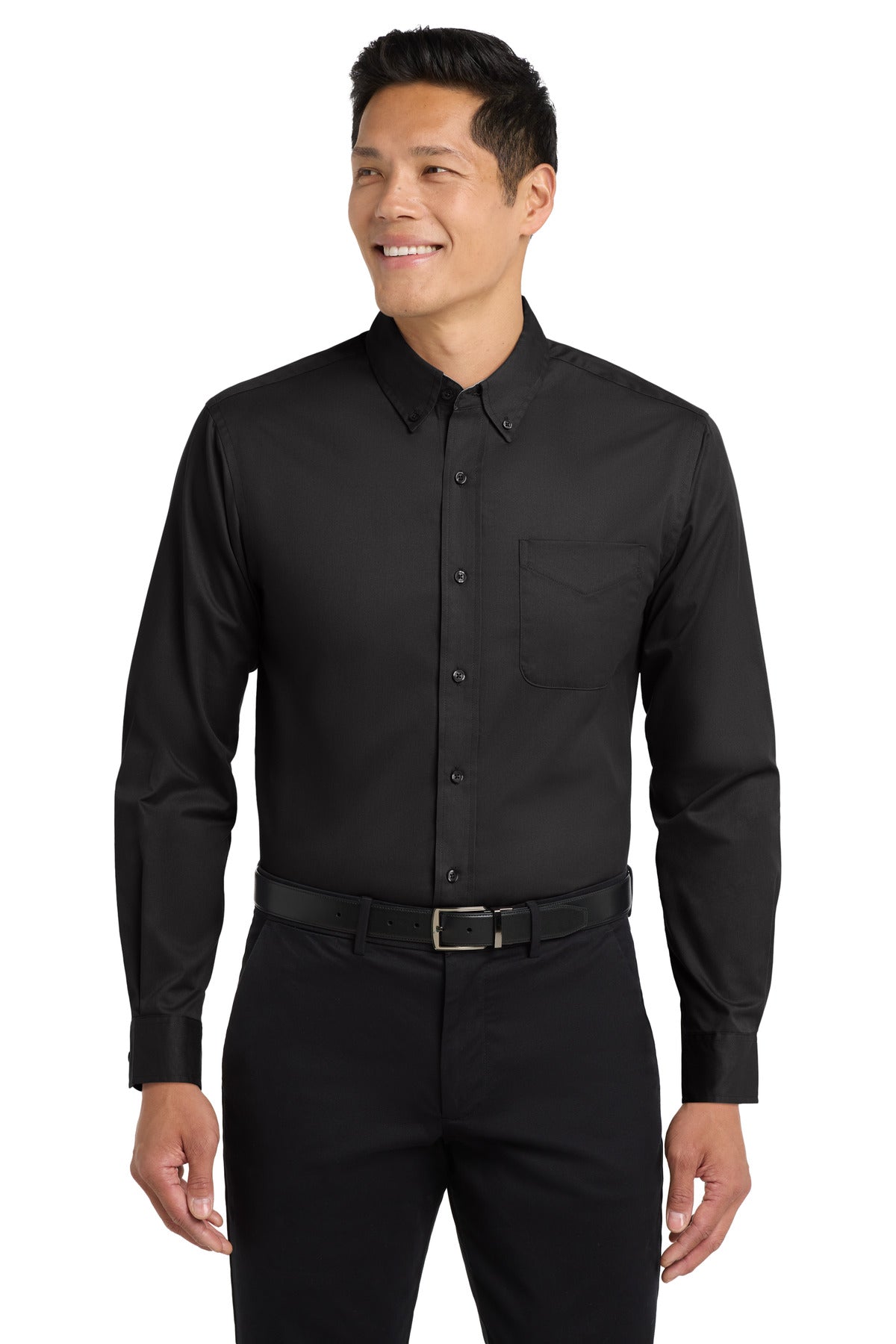 Port Authority Extended Size Long Sleeve Easy Care Shirt S608ES - Black/Light Stone