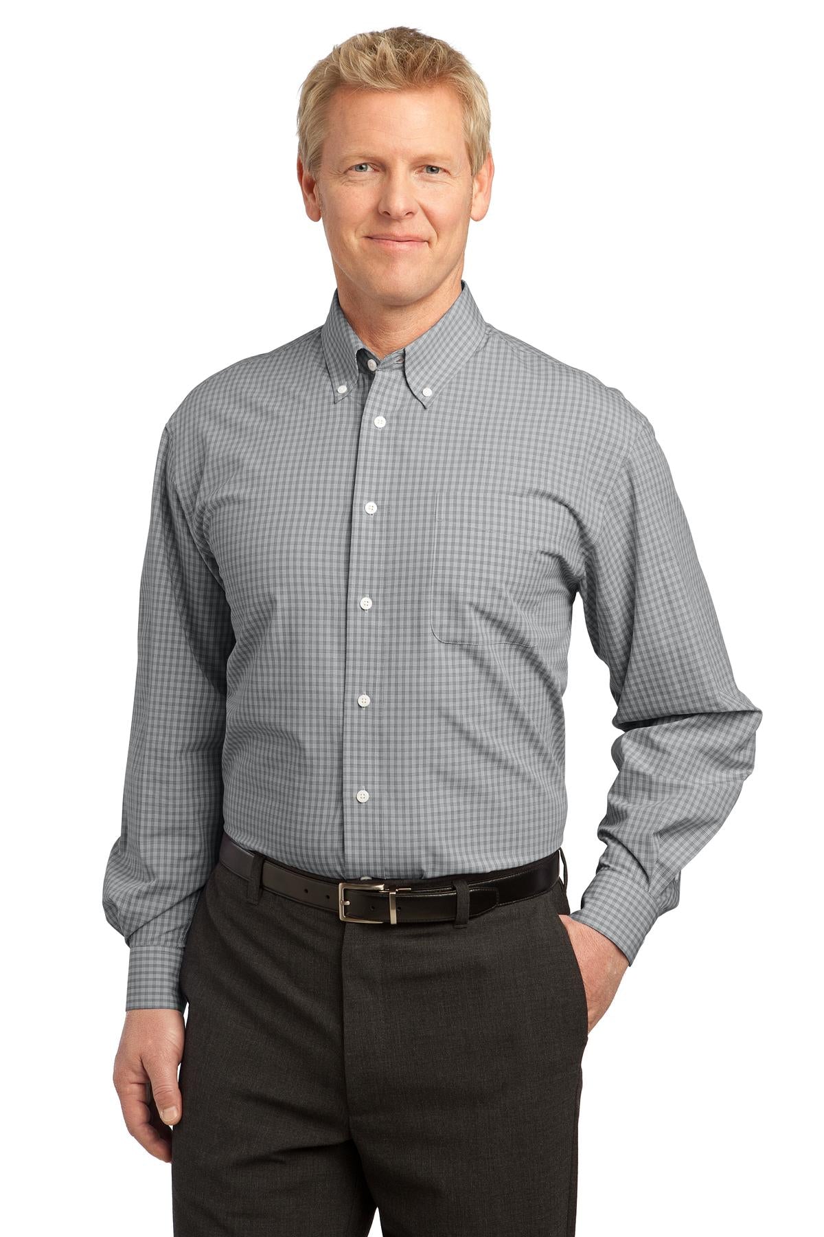 Port Authority Plaid Pattern Easy Care Shirt. S639 - Charcoal