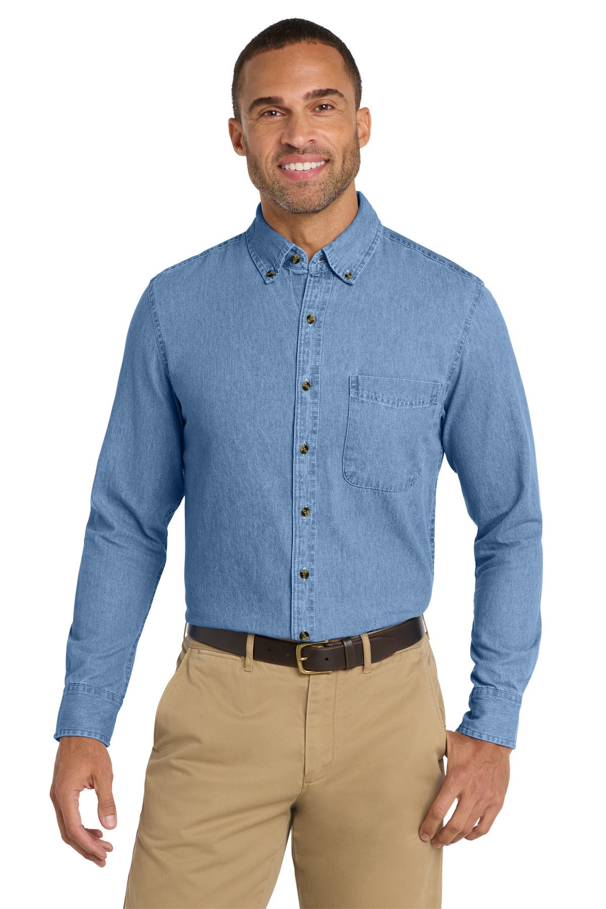 Port and Co Long Sleeve Value Denim Shirt. SP10 - Faded Blue