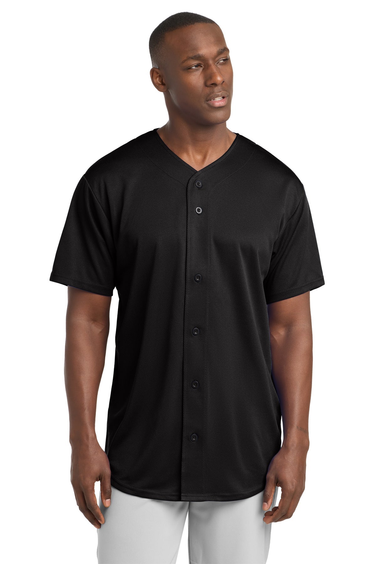Sport-Tek PosiCharge Tough Mesh Full-Button Jersey. ST220 - Black