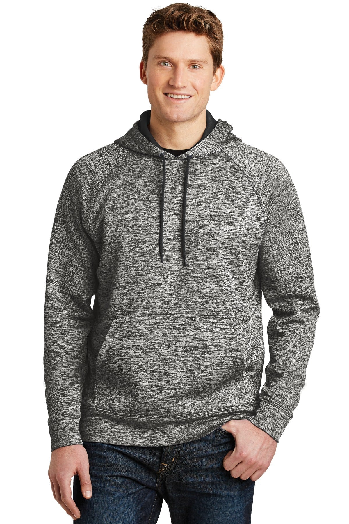 Sport-Tek PosiCharge Electric Heather Fleece Hooded Pullover. ST225 - Black Electric
