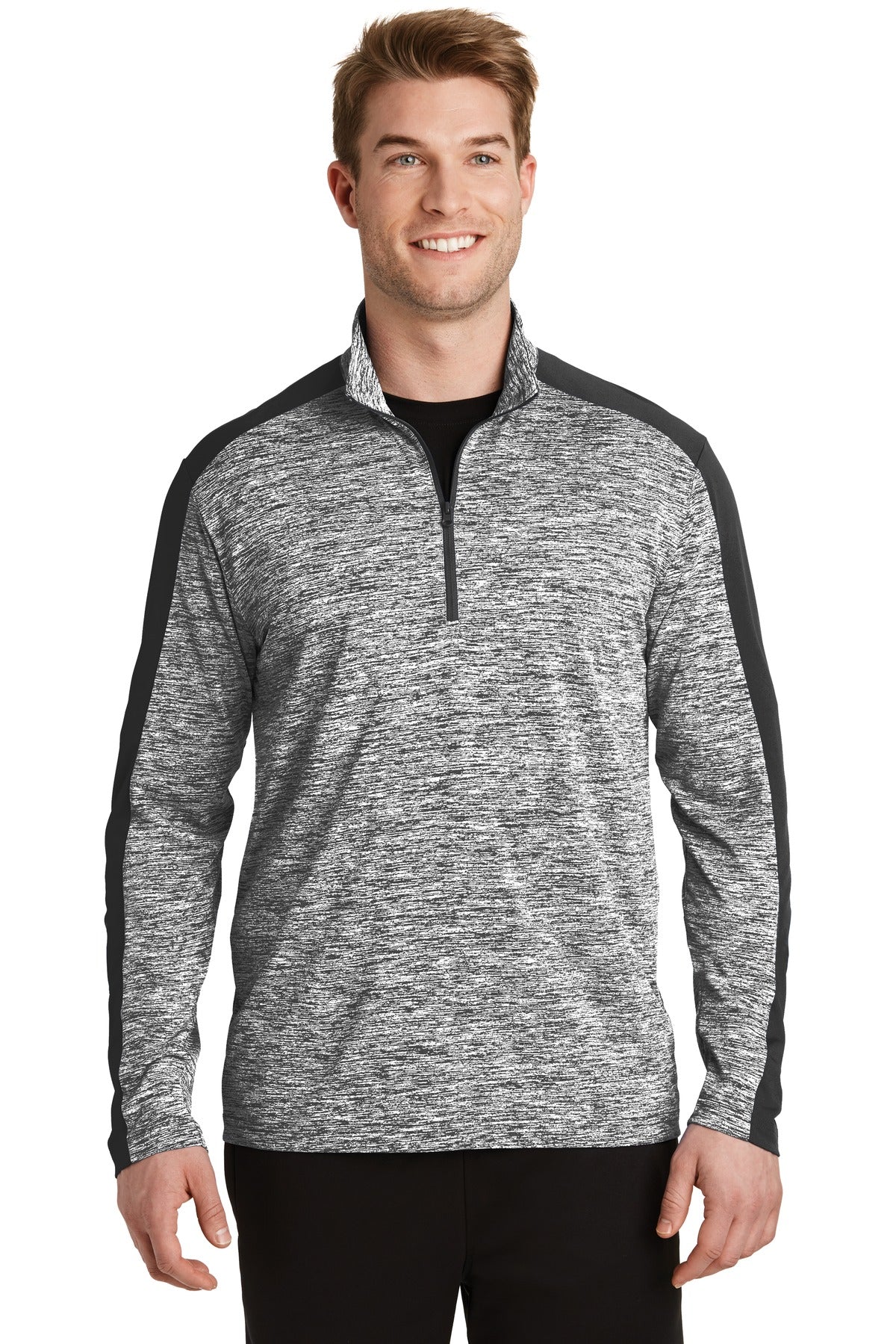 Sport-Tek PosiCharge Electric Heather Colorblock 1/4-Zip Pullover. ST397 - Black Electric/Black
