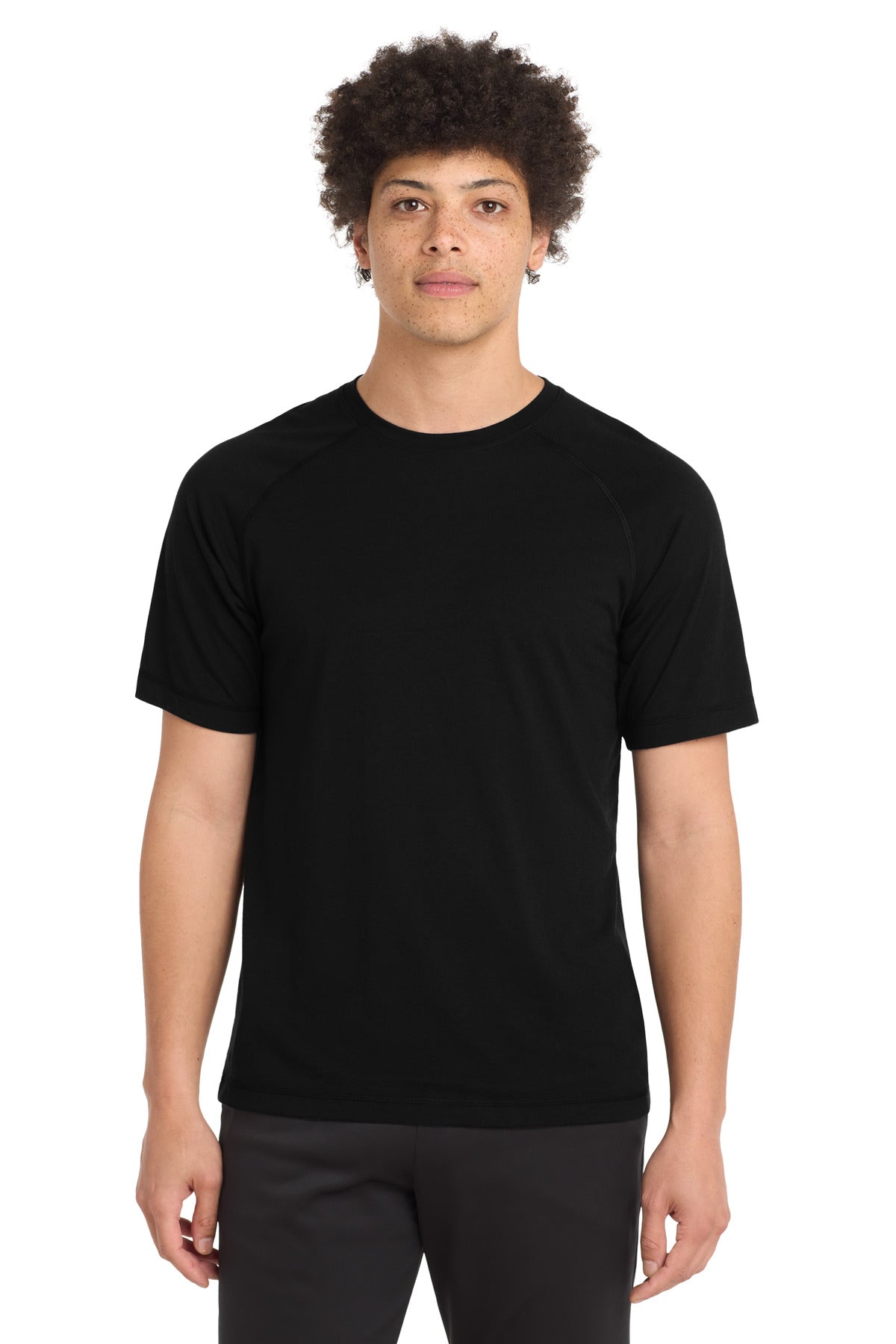 Sport-Tek PosiCharge Tri-Blend Wicking Raglan Tee. ST400 - Black Triad Solid