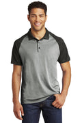 Sport-Tek PosiCharge RacerMesh Raglan Heather Block Polo. ST641 - Grey Heather/Black