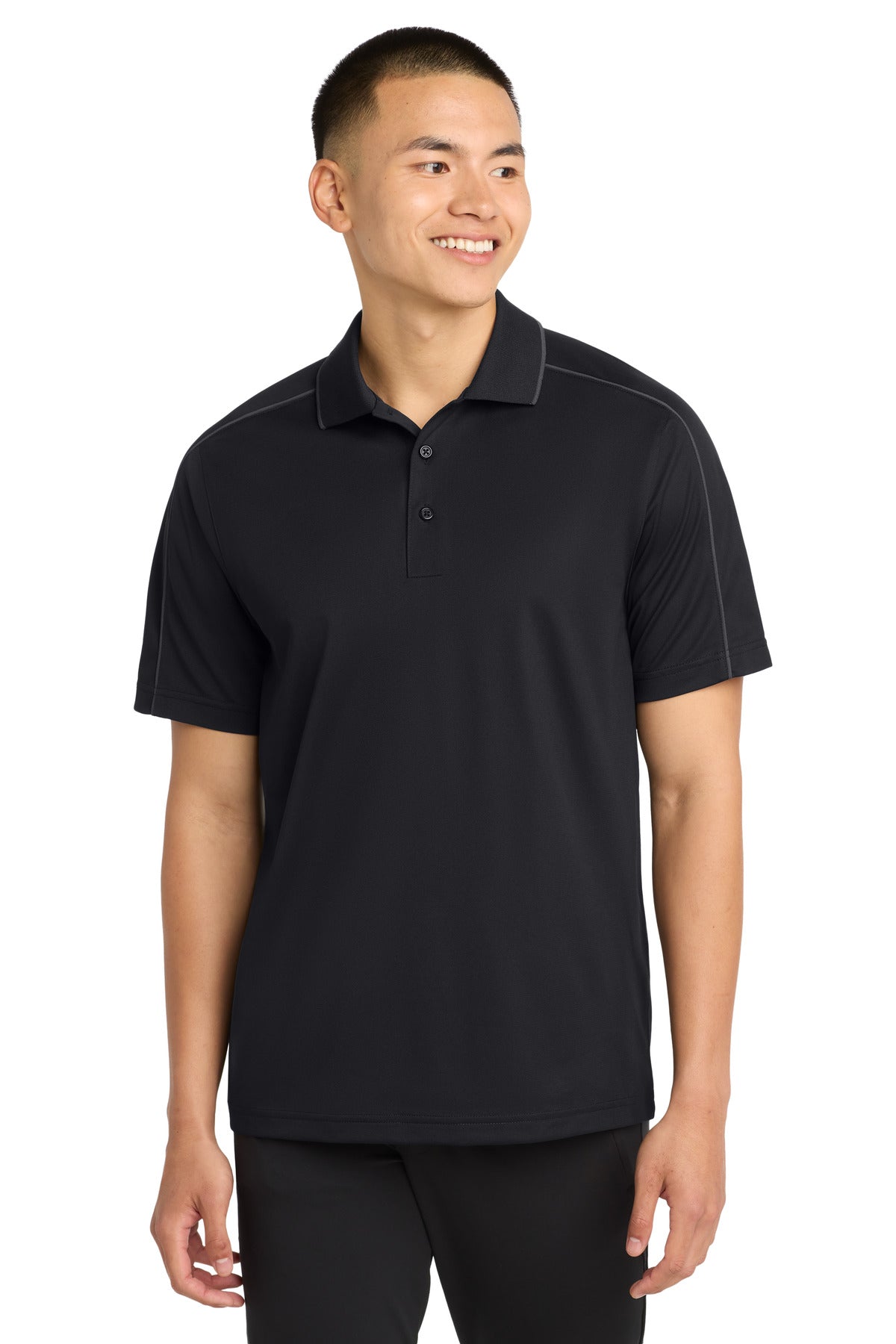 Sport-Tek Micropique Sport-Wick Piped Polo. ST653 - Black/Iron Grey