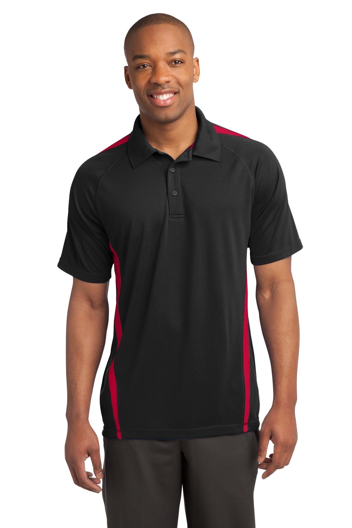 Sport-Tek PosiCharge Micro-Mesh Colorblock Polo. ST685 - Black/Red