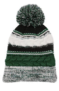 Sport-Tek Pom Pom Team Beanie. STC21 - Forest Green/Black/White