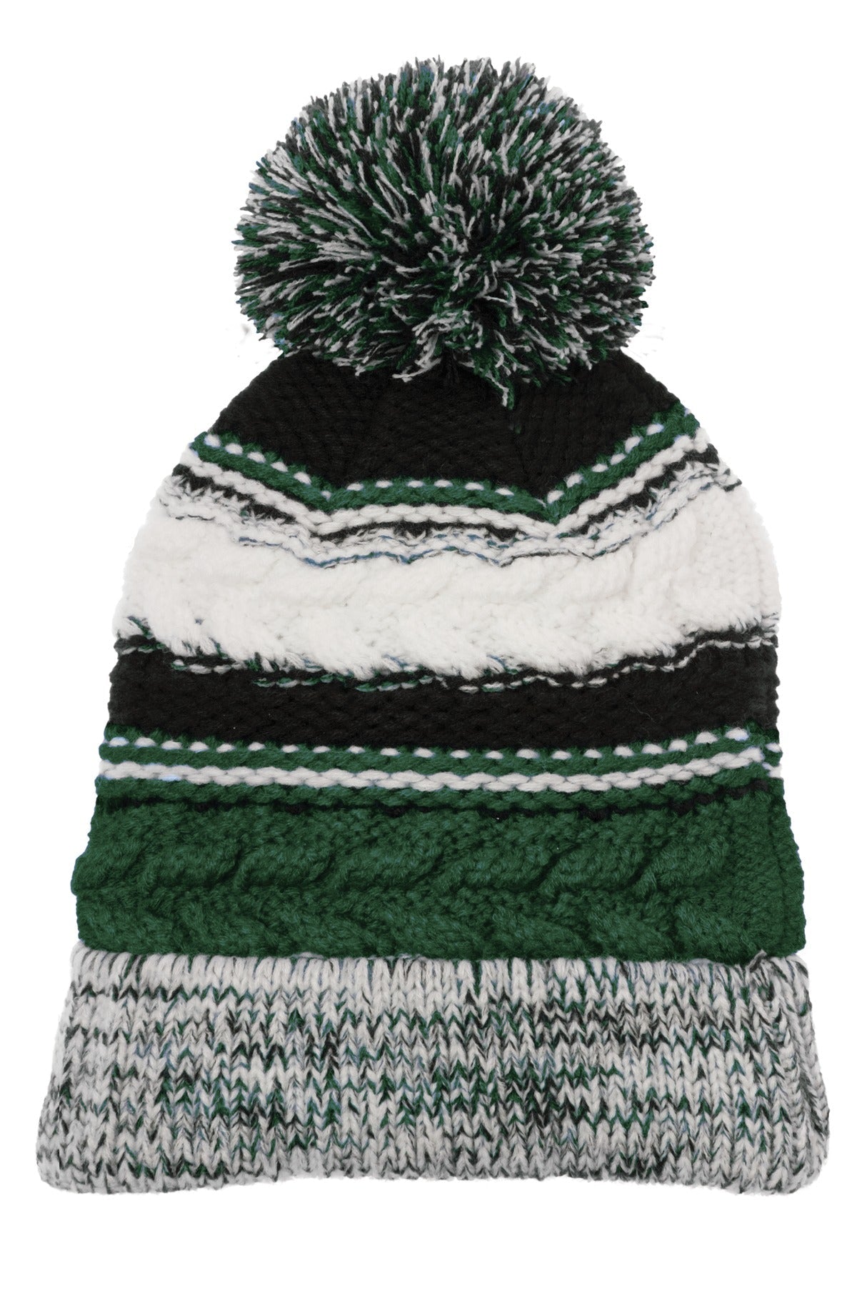 Sport-Tek Pom Pom Team Beanie. STC21 - Forest Green/Black/White