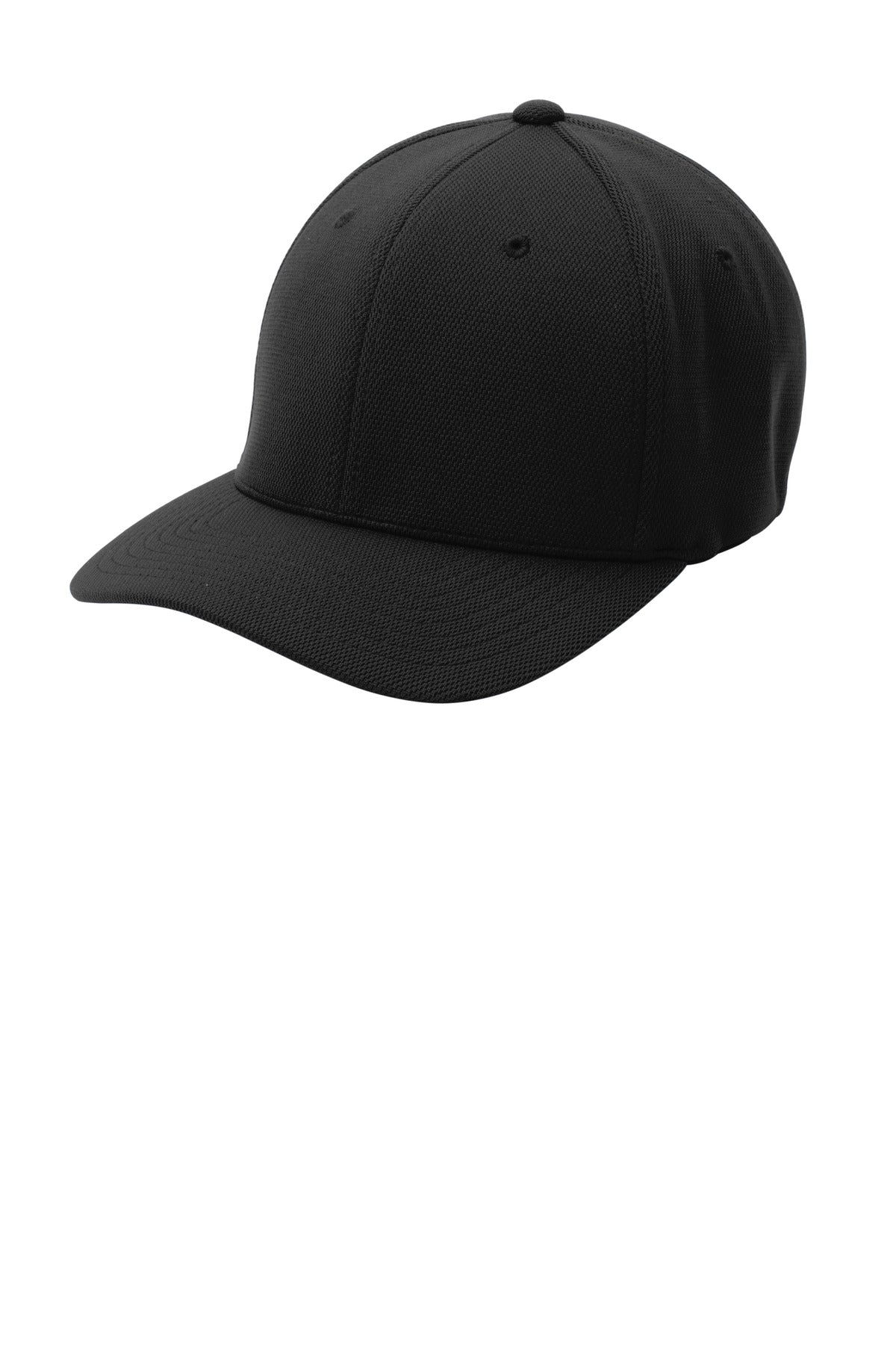 Sport-Tek Flexfit Cool and Dry Poly Block Mesh Cap. STC22 - Black