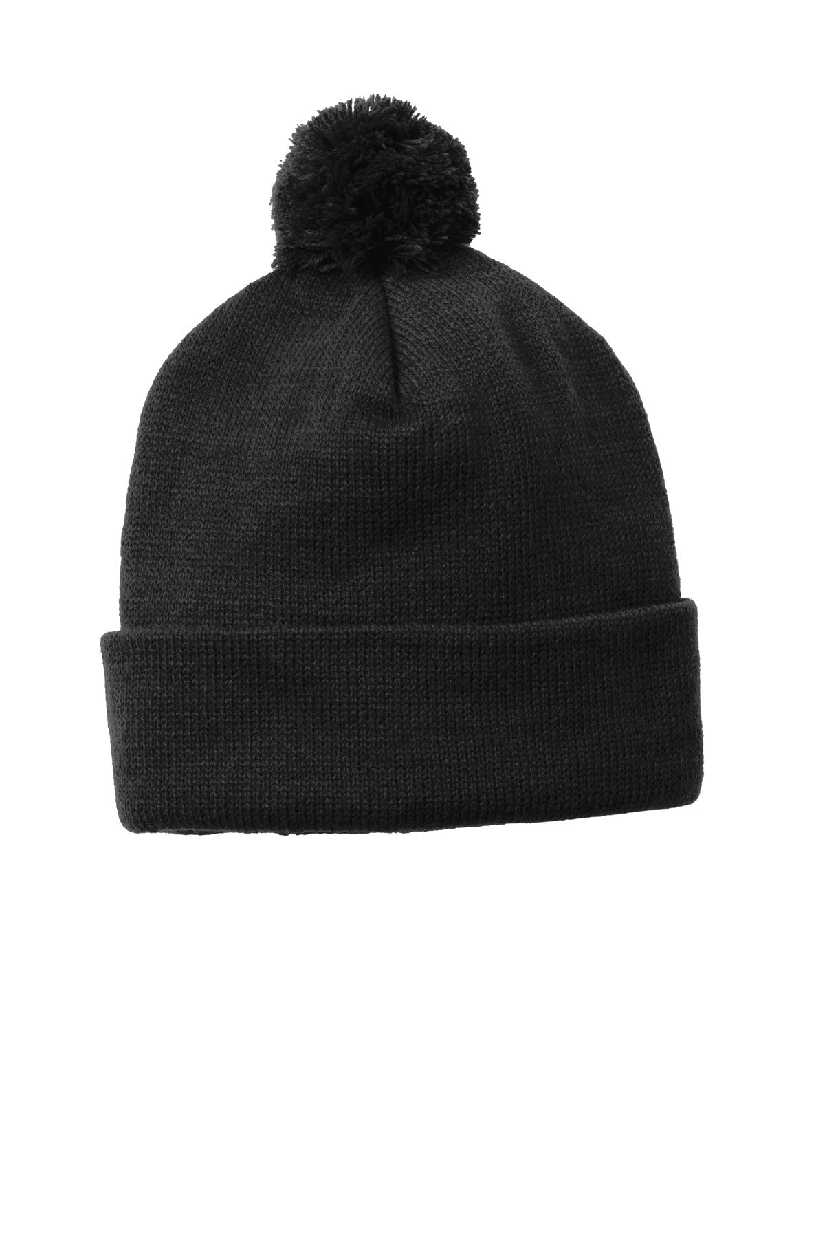 Sport-Tek Solid Pom Pom Beanie. STC37 - Black