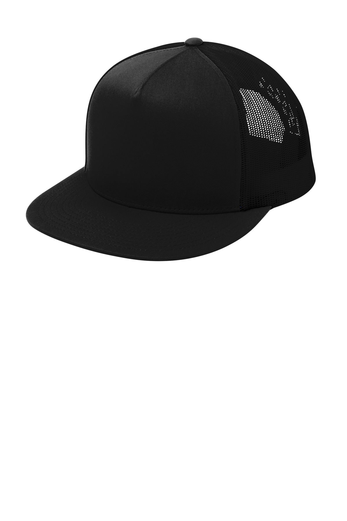 Sport-Tek YP Classics 5-Panel Classic Trucker Mesh Back Cap. STC38 - Black/Black