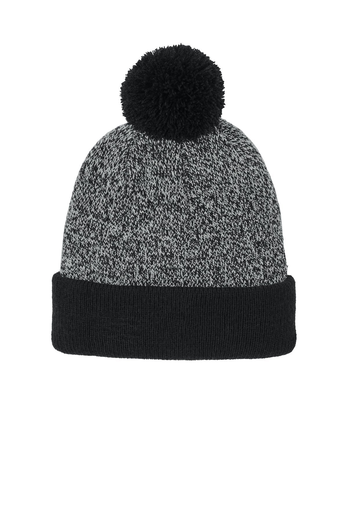Sport-Tek Halftime Heather Pom Beanie STC68 - Black/Silver