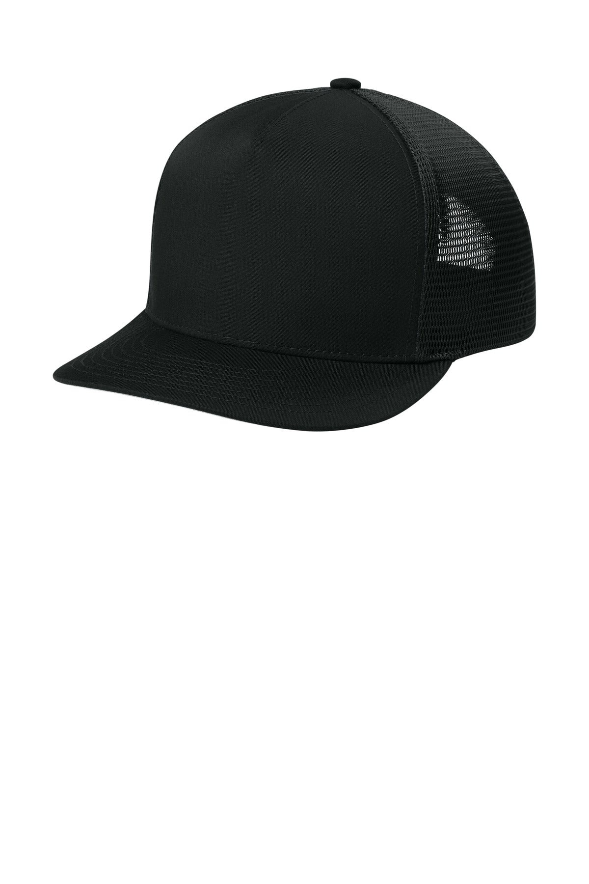 Sport-Tek Stretch-Tek 5-Panel Trucker Cap STC75 - Black/Black