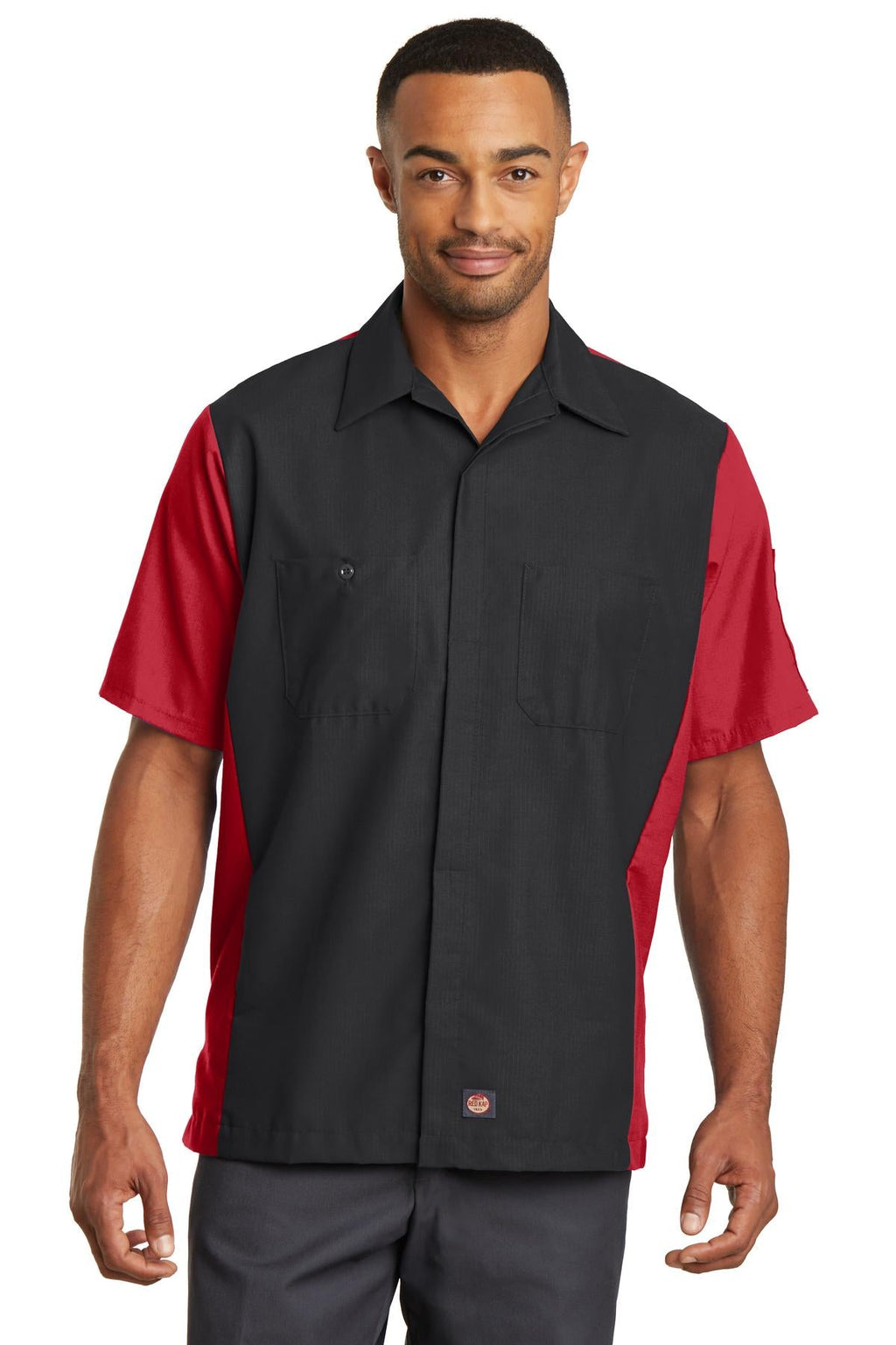 Red Kap SY20 Short Sleeve Ripstop Crew Shirt - Black/Red
