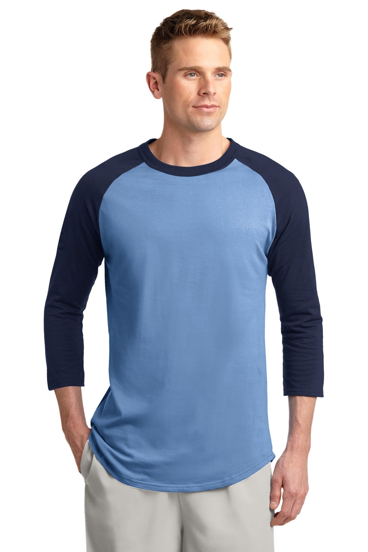 Sport-Tek Colorblock Raglan Jersey. T200 - Carolina Blue/Navy