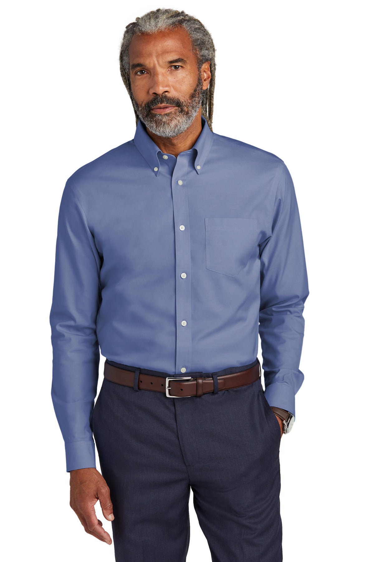 Brooks Brothers Tall Wrinkle-Free Stretch Pinpoint Shirt TBB18000 - Cobalt Blue