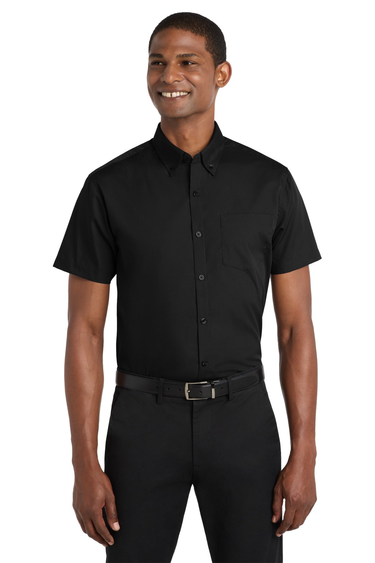 Port Authority Short Sleeve Carefree Poplin Shirt. W101 - Deep Black