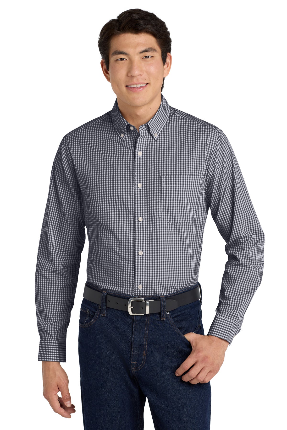 Port Authority Broadcloth Gingham Easy Care Shirt W644 - Black/White