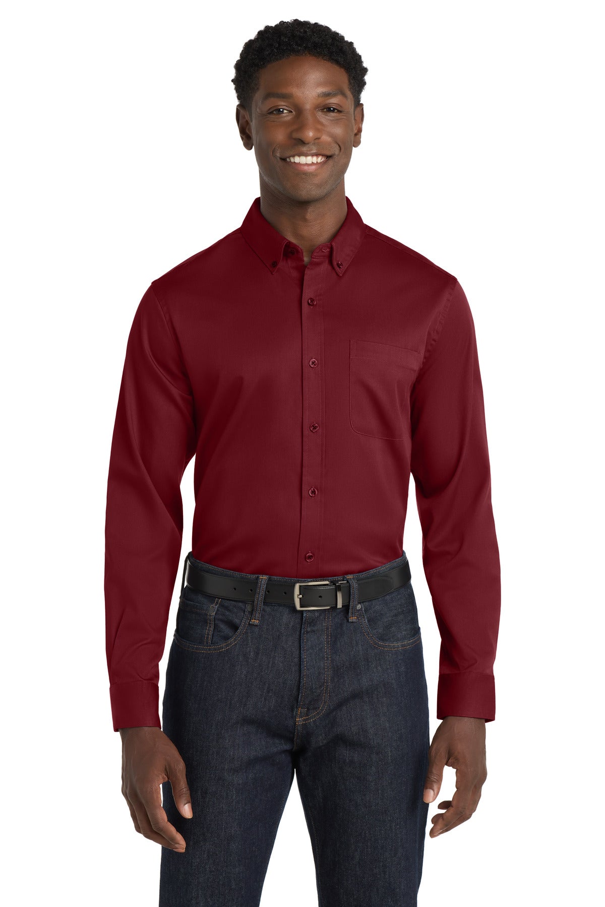 Port Authority Long Sleeve SuperPro React Twill Shirt. W808 - Burgundy