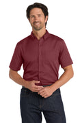 Port Authority Short Sleeve SuperPro React Twill Shirt. W809 - Burgundy