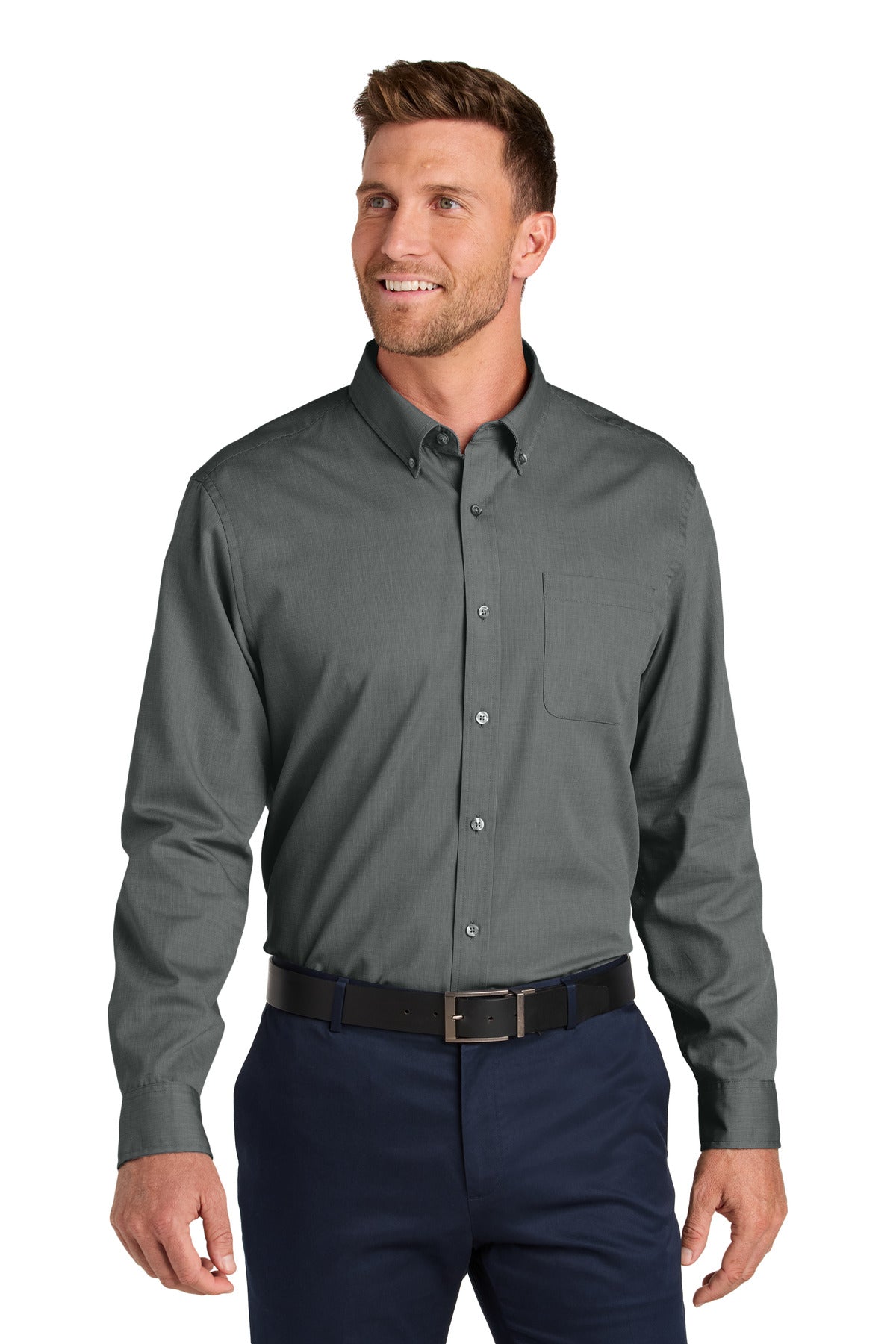 Port Authority Long Sleeve Nailhead Easy Care Shirt W816 - Deep Black