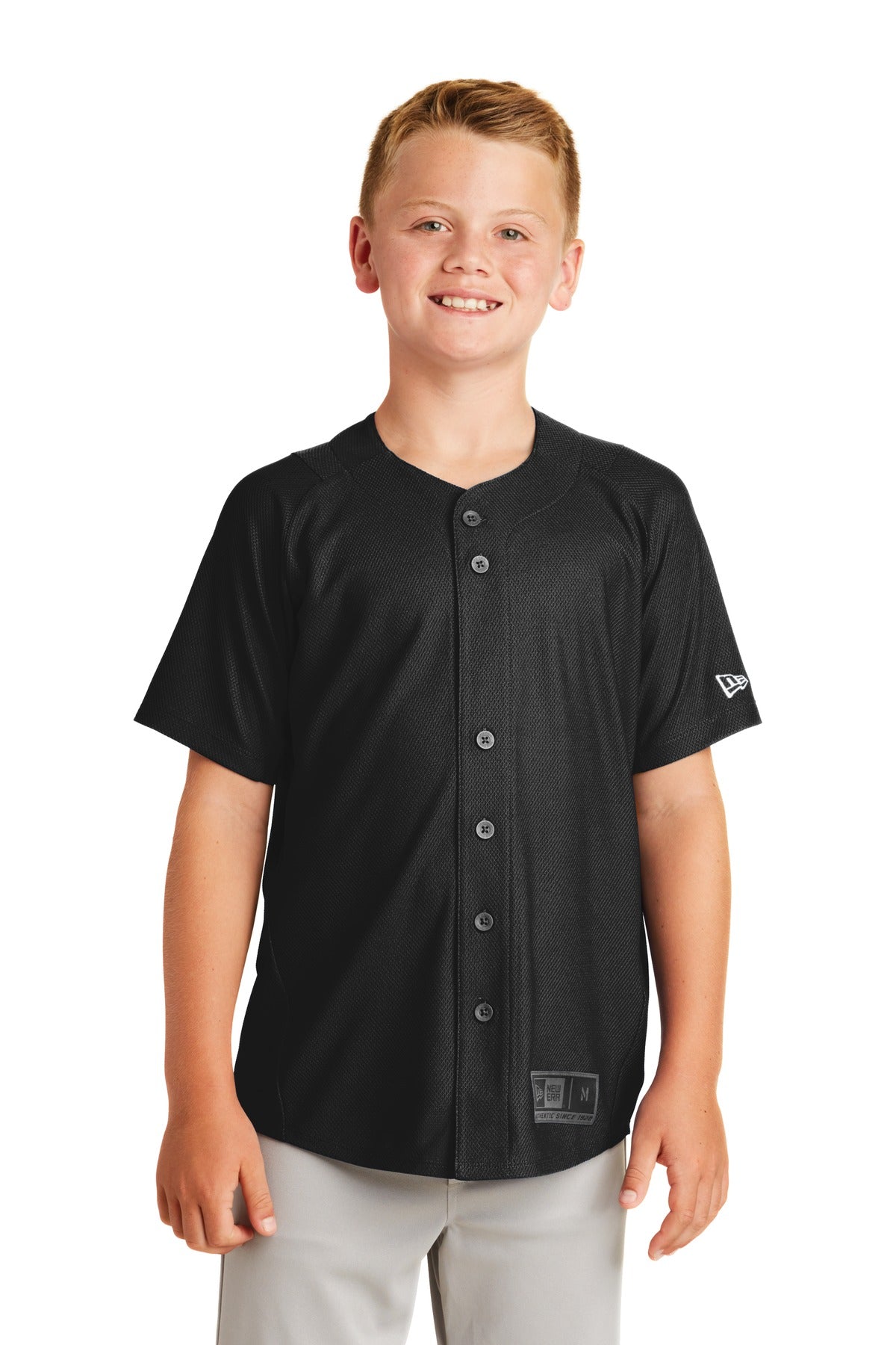 New Era Youth Diamond Era Full-Button Jersey. YNEA220 - Black
