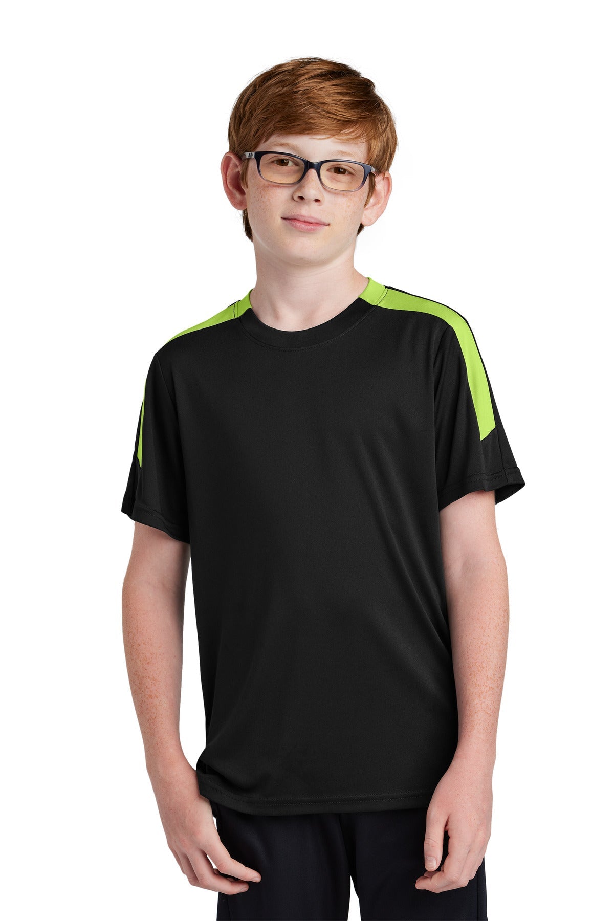 Sport-Tek Youth Competitor United Crew YST100 - Black/Lime Shock