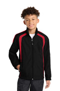 Sport-Tek Youth Colorblock Raglan Jacket. YST60 - Black/True Red
