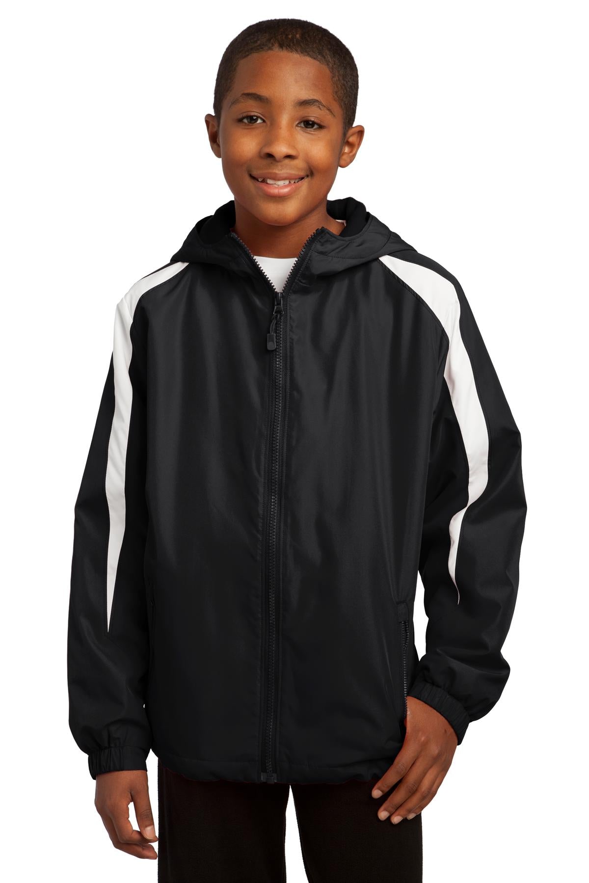 Sport-Tek Youth Fleece-Lined Colorblock Jacket. YST81 - Black/White
