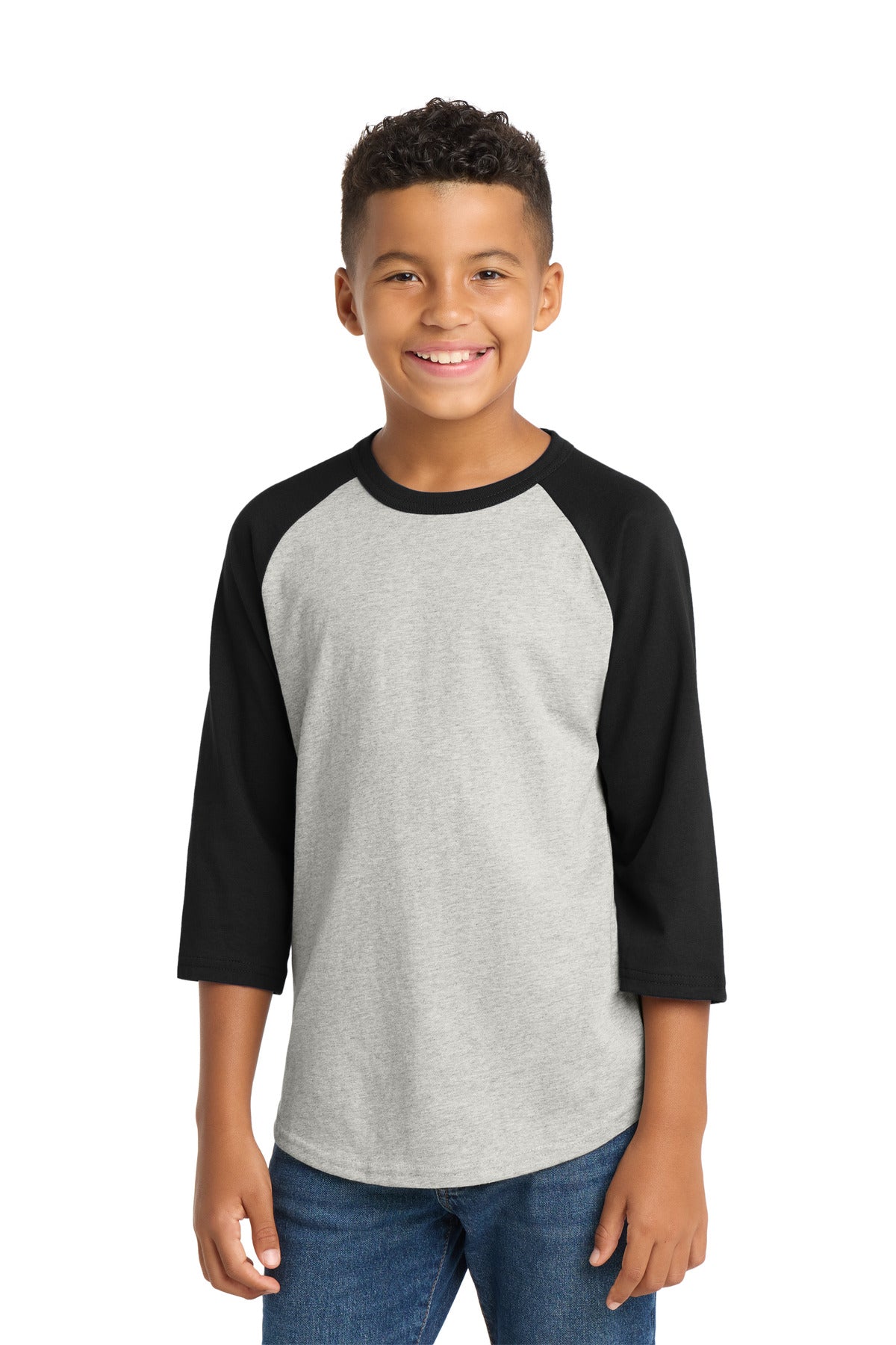 Sport-Tek Youth Colorblock Raglan Jersey. YT200 - Heather Grey/Black